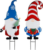 Hausse 2 Pack Garden Metal Gnome Stakes, 33 Inch Christmas Decorative Gnomes Stakes, Yard Signs for Outdoor Decorations, Holiday New Year Spring Home Tomte Decor for Lawn Pathway Patio