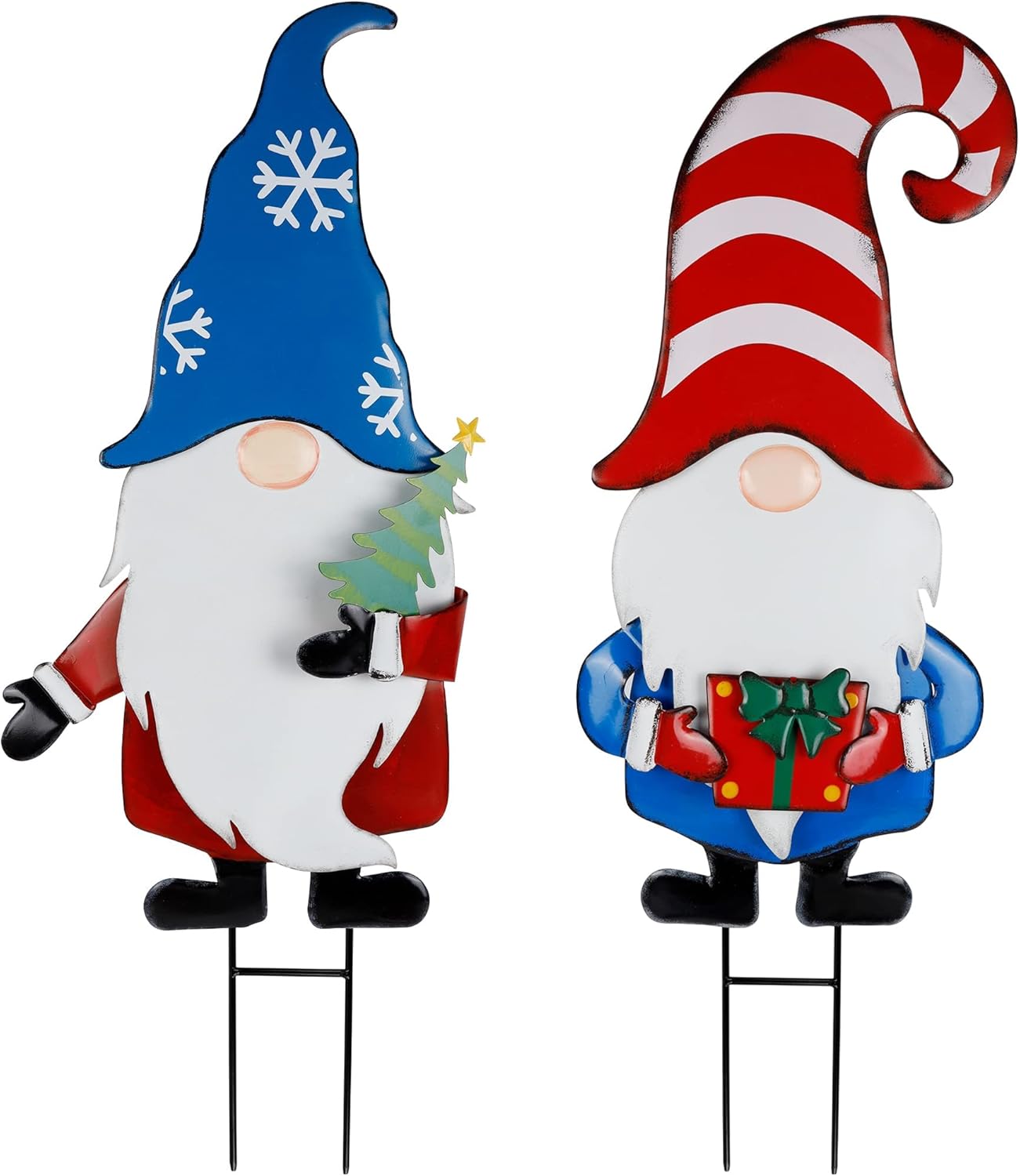 Hausse 2 Pack Garden Metal Gnome Stakes, 33 Inch Christmas Decorative Gnomes Stakes, Yard Signs for Outdoor Decorations, Holiday New Year Spring Home Tomte Decor for Lawn Pathway Patio
