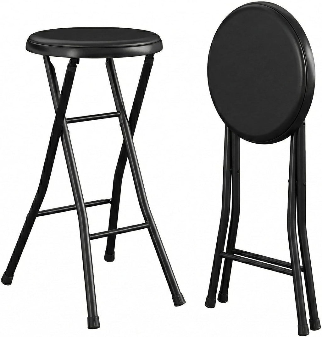 24 Inch Folding Stool Chair, Black Foldable Stool for Adults Portable, Lightweight Collapsible Bar Stool with Padded Seat, Compact Fold Up Stool for Parties, Weddings, Indoor Outdoor Use