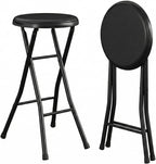 24 Inch Folding Stool Chair, Black Foldable Stool for Adults Portable, Lightweight Collapsible Bar Stool with Padded Seat, Compact Fold Up Stool for Parties, Weddings, Indoor Outdoor Use