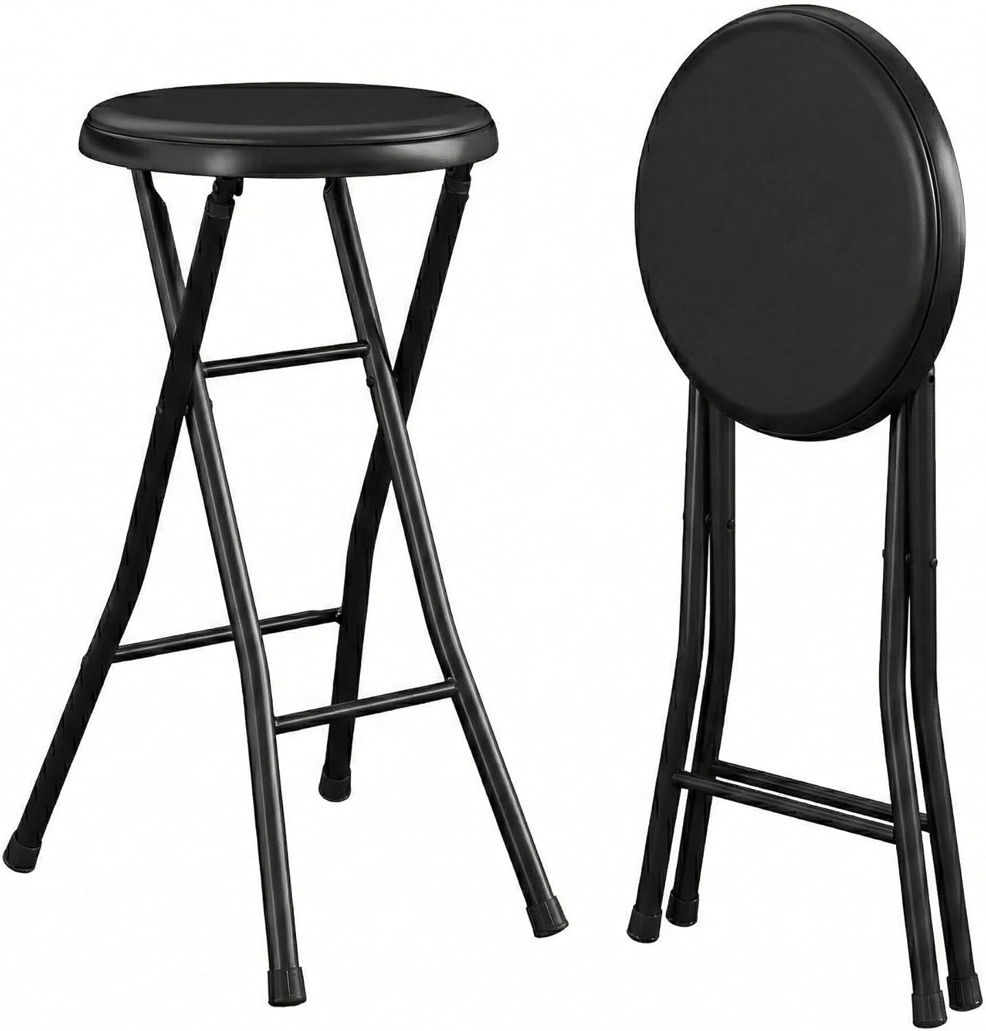 24 Inch Folding Stool Chair, Black Foldable Stool for Adults Portable, Lightweight Collapsible Bar Stool with Padded Seat, Compact Fold Up Stool for Parties, Weddings, Indoor Outdoor Use