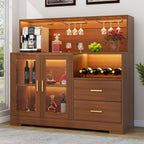 Bar Cabinet for Home with LED Light,Coffee Bar Cabinet w/ Wine & Glass Rack | Kitchen Buffet Sideboard with Storage Cabinet&Drawers, Modern Liquor Cabinet for Living Room Dining Room (Brown)