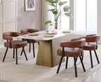 Shunzhi Brown Upholstered Leather Dining Chairs Set of 4 Modern Barrel Dining Room Chairs Comfy Kitchen Chairs Armless PU Side Chair with Curved Back for Living Room/Restaurant