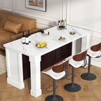 Gyfimoie 71" Large Imitation Marble Dining Table with Roman Column,36" H Island Table with Charging Station,Mordern Kitchen Island,Home Bar Unit for Home Kitchen, Living Room, Balcony, Basement