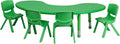 BizChair 35" W x 65" L Half-Moon Green Plastic Activity Table Set-4 Chairs