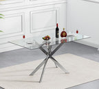 51" Rectangular Glass Dining Table Modern Kitchen Glass Top Table for 4 with Silver Metal Legs, Clear Dining Table Kitchen Table for Home Office Dining Room