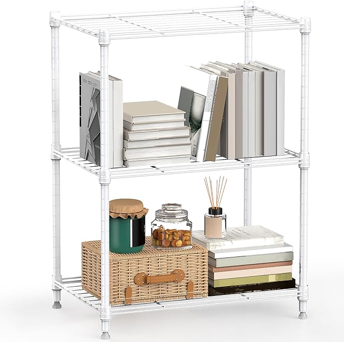 450 lbs Wire Storage Shelving 3-Tier Utility Shelving Unit Steel Organizer Wire Rack for Home,Kitchen,Office,White (11.8" D x 17.7" W x 26.4" H)