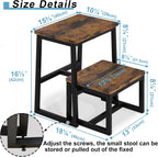 2 Step Stool for Adults Wooden Step Stool with 500 Lbs, Rustic Brown | Kitchen Step Stool, 3 in 1 Heavy Duty Stepping Stool, Tall Bedside Foot Stool for Kichen/Bathroom/Bedroom High Beds, Non-Slip