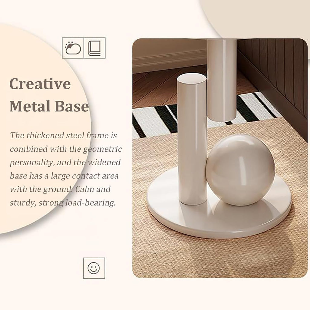 Metal End Table, Living Room Coffee Table with Marble Tabletop, Modern Geometric Decorative Table for Sofa Bedroom Apartment Reception Area Hotel(Width 23.6in/60cm, Black-White Base)