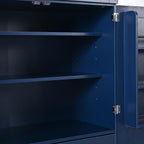 Merax 77''Tall Freestanding Kitchen Pantry,Farmhouse Tall Storage Cabinet with 2 Standard Plugs and 2 USB Ports,Wood Food Pantry with Adjustable Shelves,Door Shelves, Drawers and Wine Racks,Blue