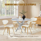 Knocbel 35.43" Dining Table for 4, Round Coffee Table with Granite Top and Metal Cross Legs, Modern Circle Dinner Kitchen Table for Apartment Home Office, Silver+Granite
