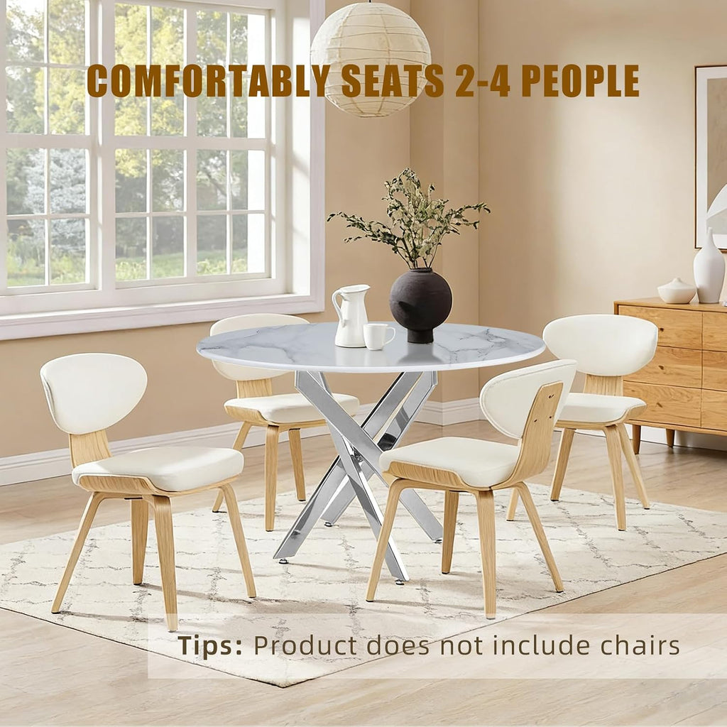 35.4 Inch Marble Dining Table for 4, Modern Round Kitchen Table with Silver Legs, Spacious Dining Room Furniture for Apartments, Studio, and Open Kitchen & Dining Areas