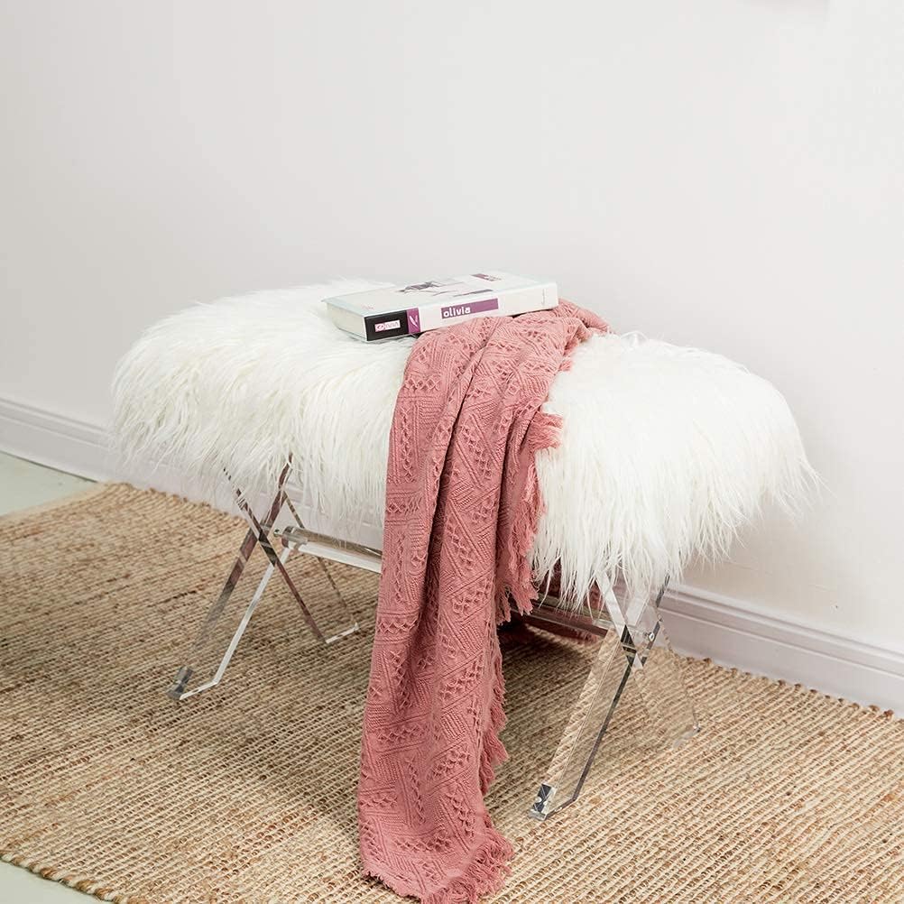 Glitzhome Ottoman Bench, White Faux Fur Ottoman Foot Rest, 25.5" L Modern Vanity Stool Chair with Acrylic Legs for Living Room Bedroom Entryway Makeup Bench End of Bed