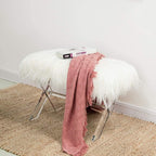 Glitzhome Ottoman Bench, White Faux Fur Ottoman Foot Rest, 25.5" L Modern Vanity Stool Chair with Acrylic Legs for Living Room Bedroom Entryway Makeup Bench End of Bed