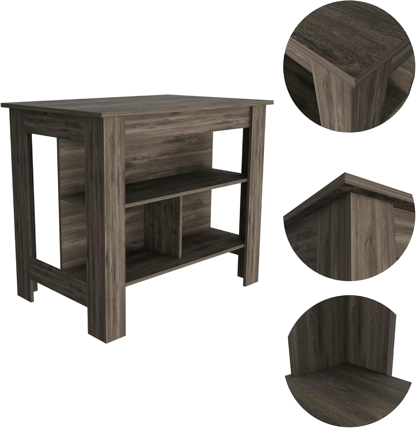 Kitchen Island with Four Legs and Three Shelves - Dark Brown | Three shelves and four legs for stable support and ample storage