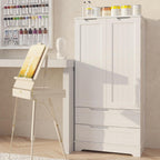 Gizoon Kitchen Pantry Cabinet with Drawers for Ding Room, 47" Small Food Pantry Storage Cabinet with 6 Door Shelves for Snack and Spice, Craft Storage Cabinet for Craft Room, White, Painted