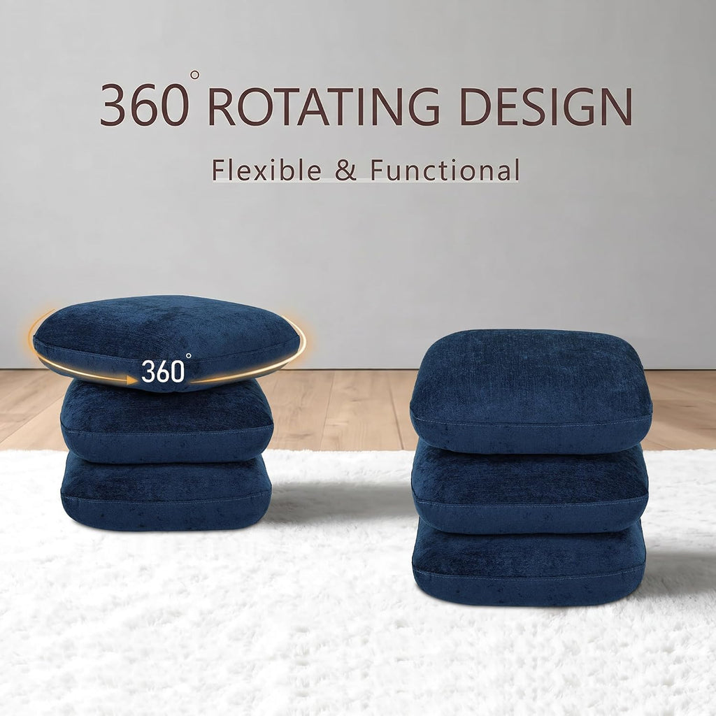 Get Set Style Ottoman, 360° Swivel Vanity Chair, Modern Geometric Ottoman, Foot Stool, Accent Vanity Stool, Lounge Footrest for Small Space, Living Room, Bedroom, or Entryway (Midnight Blue)