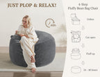 WSOFRLAC 3FT Bean Bag Chair, Comfy Bean Bag Chairs for Adults, Luxury Velvet Memory Foam Stuffed Beans Bags with Removable Cover, Adult Beanbag Chair with Filler for Living Room, Bedroom, Dark Grey