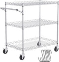 VEVOR Kitchen Utility Cart, 3 Tiers, Wire Rolling Table with 661 LBS Capacity, Steel Service Desk on Wheels, Metal Storage Trolley with 80 mm Deep Basket Curved Handle 6 Hooks