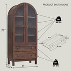 IFGET 71" Tall Arched Kitchen Pantry, Kitchens Storage Cabinets, Brown | Modern Farmhouse Wood Pantry w/2 Large Drawers and Adjustable Shelves, Versatile Cupboard for Kitchen, Dining Room, Bathroom