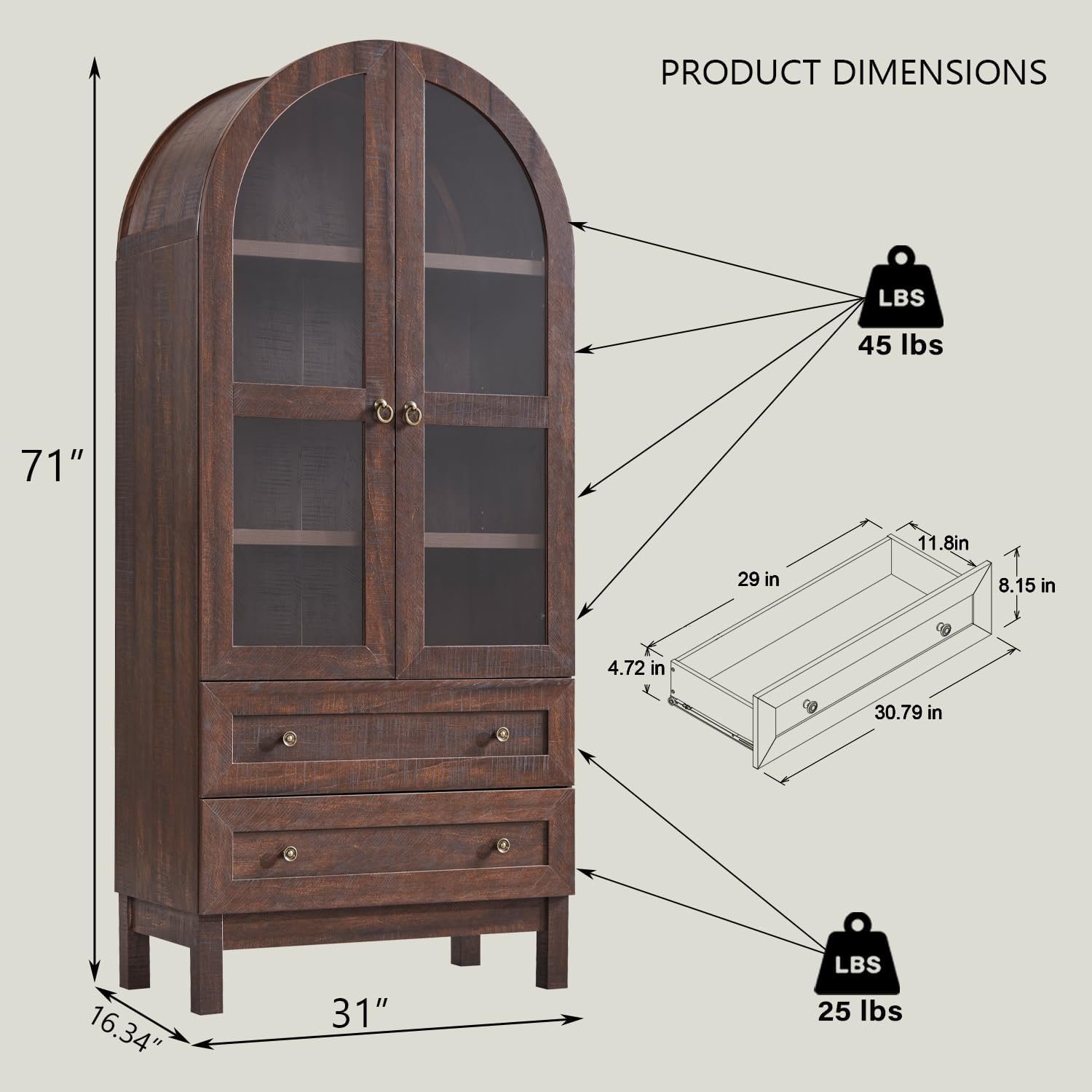 IFGET 71" Tall Arched Kitchen Pantry, Kitchens Storage Cabinets, Brown | Modern Farmhouse Wood Pantry w/2 Large Drawers and Adjustable Shelves, Versatile Cupboard for Kitchen, Dining Room, Bathroom