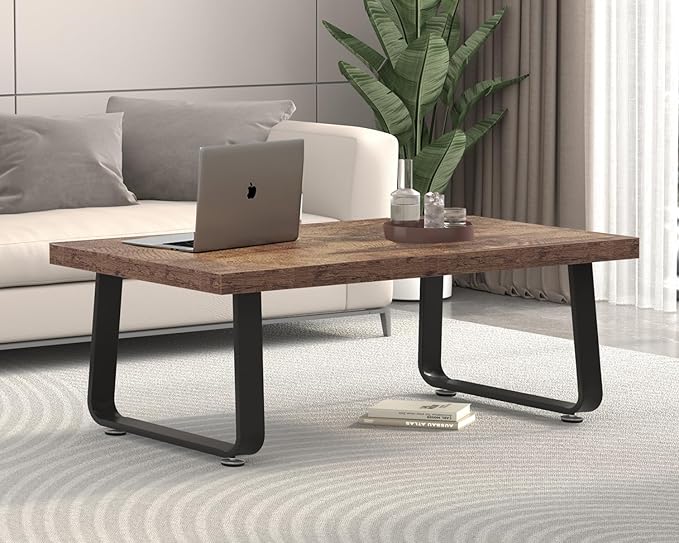 HSH Wooden Coffee Table, Industrial Rectangle Center Table, Modern Minimalist Coffee Table for Living Room, Farmhouse Wood and Metal Cocktail Tea Table for Bedroom Home Office, Rustic Brown, 47 in