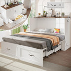 KCGKCG Full Size Murphy Bed with Storage & Charging Station, Murphy Cabinet Bed with Drawer for Guest Bedroom, Living Room, Office or Small Room, Full Foldable Platform Bed (White, Full)