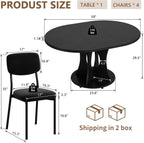 iPormis 43-59" Round Dining Table Set for 4, 5-Piece Kitchen Table & Chairs Set for 4, Extendable Dining Room Circle Table with 4 Upholstered Chairs for Small Space, Black Table + 4 Black Chairs