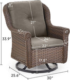Patio Chairs Outdoor Swivel Glider - Set of 2 High Back Outside Brown Wicker Rattan Rocking Chair with Zippered Cushion for Porch Apartment Deck Yard Poolside Garden - Grey
