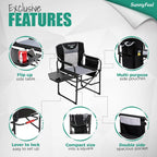 SUNNYFEEL Oversized Camping Chair Portable Directors Chairs with Side Table | Heavy Duty Folding Lawn Chair for Adults 300LBS with Compact Size, Breathable Mesh, Pocket & Carry Bag for Outdoor, Lawn, RV