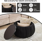 YDcosyfy 30 Inches Round Ottoman Coffee Table with Storage, Upholstered Ottoman in Boucle Teddy Fabric, Wooden Top with Tray, Soft Pumpkin Shape Design,for Living Room, Bedroom, Lounge, Black