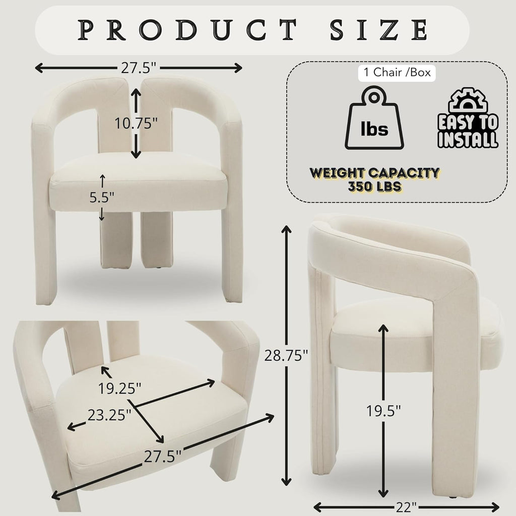 Hyfirm Upholstered Linen Barrel Dining Chairs Set of 6, Modern Accent Kitchen Chairs with Arms Comfy Side Chairs with Arms for Dining Room Bedroom Vanity Reception, Beige
