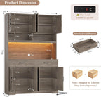 HOSTACK Modern Farmhouse Pantry Cabinet, 75" Tall Kitchen Pantry Storage Cabinet with Charging Station, RGB LED Light, Multi-Purpose Kitchen Storage Hutch Cabinets with Adjustable Shelves, Ash Grey