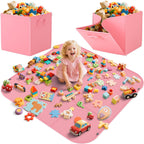 YOHOOLYO 2 In 1 Toy Storage Play Mat, Storage Box for Kids Children Space Adventures Design,Nursery, Playroom, Basket for Building Bricks Blocks Collapsible Cube Bin, 16.9"x16.9"x16.9"