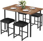 VECELO Kitchen Table and Chairs for 4, Dining Room Set with PU Chairs/Stools, Heavy-Duty Metal Frame, Wooden Tabletop, Space-Saving Design for Small Spaces, Easy Assembly, Vintage Brown & Black