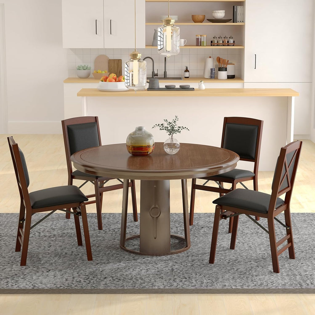 KOTEK Folding Dining Chairs Set of 2, Wooden Kitchen Chairs with Padded Seat & Backrest, Foldable Armless Side Chairs for Dining Room, Living Room