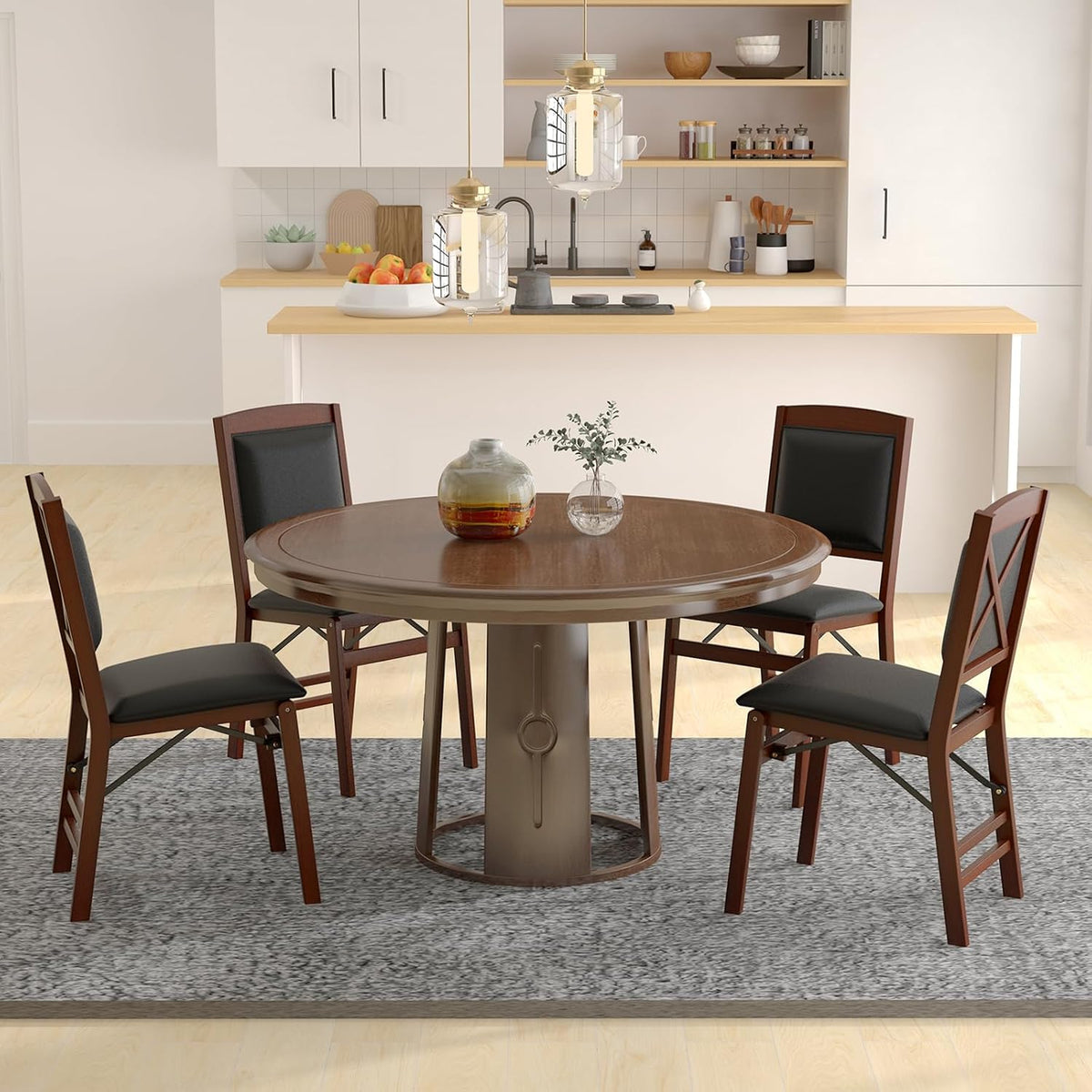 KOTEK Folding Dining Chairs Set of 2, Wooden Kitchen Chairs with Padded Seat & Backrest, Foldable Armless Side Chairs for Dining Room, Living Room