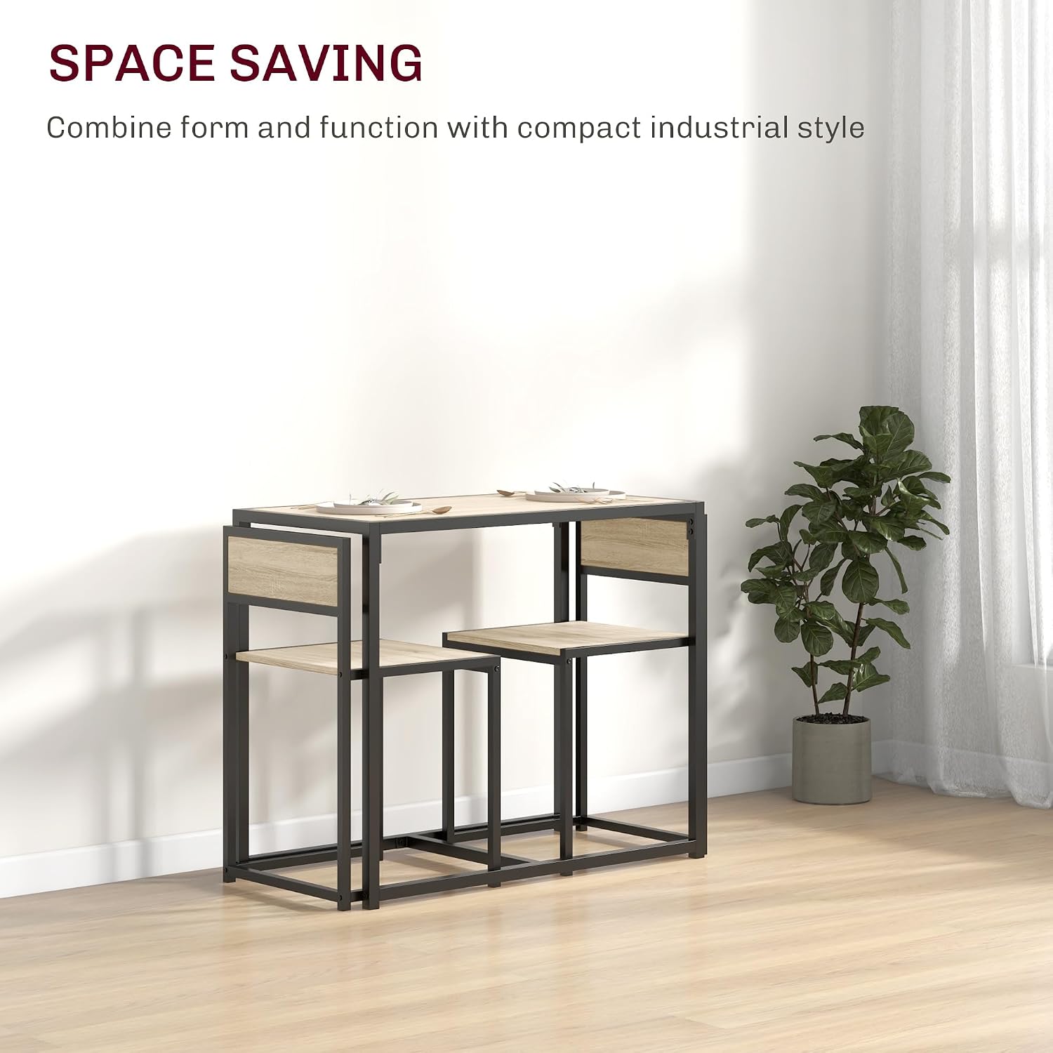 HOMCOM Small Dining Table Set for 2 Compact for Small Spaces, Oak