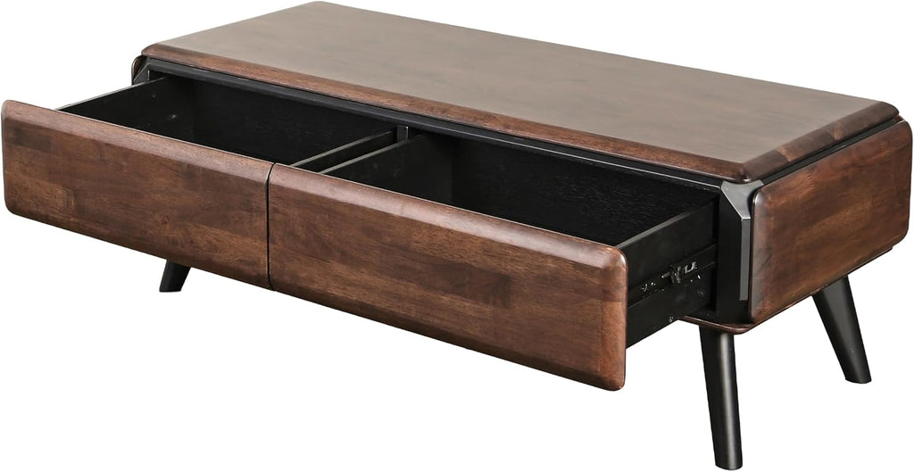 Furniture of America Nazaen Modern 2-Piece Coffee Table Set, Rich Walnut | Solid Wood 48-inch Coffee Table and 25-inch End Table with Drawers and Splayed Legs for Living Room, Home Office