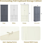 Farmhouse Kitchen Pantry,Extra Large Kitchen Pantry Cabinet, Freestanding Tall Cupboard Storage Cabinet with 3 Adjustable Shelves, 8 Door Shelves, 3 Drawers for Dining Room (Cream)