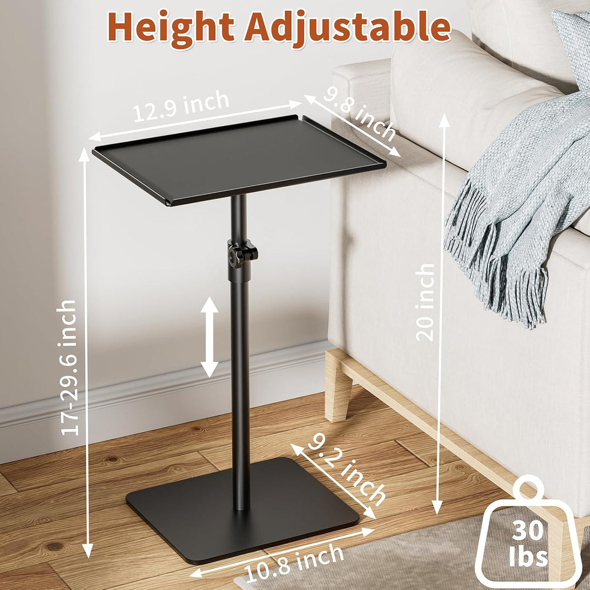 RCHYFEED Small Side Tables for Small Spaces, End Table Metal Side Table Set of 2, Height Adjustable 17-29.6 Inch Side Tables TV Tray Table for Couch, Sofa, Bedroom, Living Room, Indoor & Outdoor