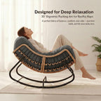 Oversized Papasan Rocking Chair Outdoor, Comfy Wicker Patio Papasan Egg Rocker with Thick Cushion for 450 lbs, Indoor Lounge Reading Chair for Living Room, Porch, Garden, Balcony-Dark Gray