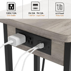 TrailBlaze C-Shaped Side Table with Charging Station, Flip Top End Table with USB Ports and Outlets, Narrow Side Table with 3 Tier Storage Shelf, C Table for Small Spaces, Bedroom, Living Room, Grey