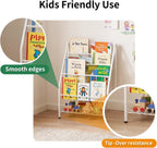 JAQ Kids Bookshelf for Toddlers, 4-Tier Toddler Bookshelf, Forward Facing Kids Book Shelf, Metal Book Display Shelf for Nursery, Playroom & Classroom, Sling Bookshelf for Small Spaces, White, 24.8"