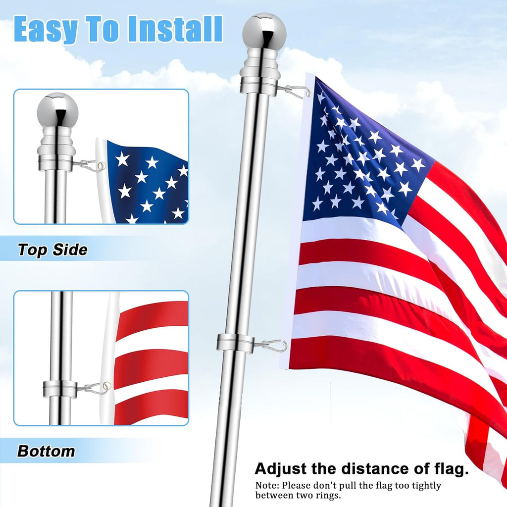 1.5" Flag Pole Rings, 2 Pcs Aluminum Alloy Spinning Flag Pole Ring Clips Swivels, 360° Rotating Anti Wrap Flagpole Ring Hardware with Stainless Steel Carabiners for 1.26-1.5" Diameter