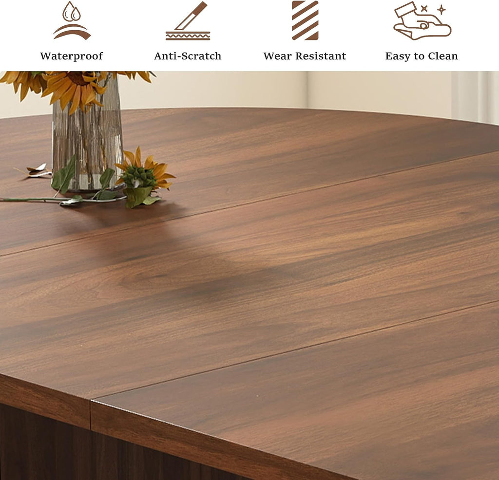 41 in-78 in Extendable Dining Room Table for 4-8, Round Expandable Kitchen Table with Fluted Base, Modern Farmhouse Oval Dinner Tables for Dining Room Kitchen Living Room (Walnut)