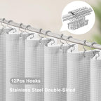 3 in 1 Shower Curtain Set, Light Grey Waffle Shower Curtain and PEVA Liner Set with 12 Stainless Steel Shower Curtain Hooks, Waterproof Shower Curtains for Bathroom, 72 W x 72 H