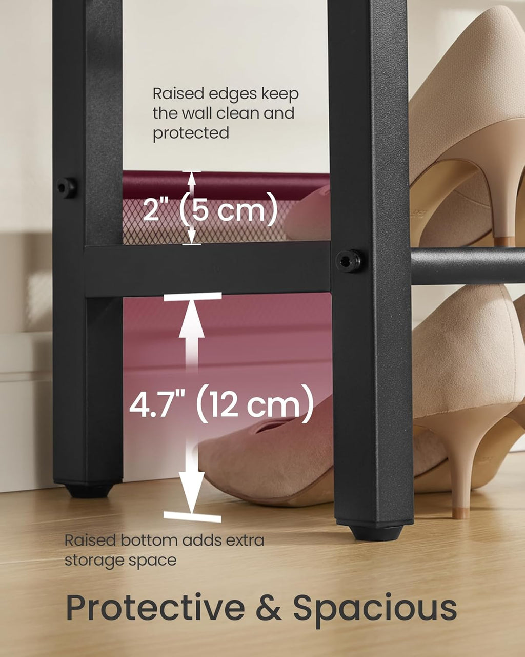 VASAGLE 3 Tier Shoe Rack Bench, One Piece Shelves, Shoe Storage Organizer with Raised Edges, Industrial Style, Easy Assembly, 11 x 39.4 x 19.7 Inches, Rustic Brown and Matte Black ULSB075KD01S