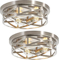 2 Pack Close to Ceiling Light Fixtures, 3-Lights Brushed Nickel Flush Mount Ceiling Light, 13 Inch Indoor Metal Cage Semi Flush Mount Ceiling Light for House Bedroom Laundry Hallway Kitchen