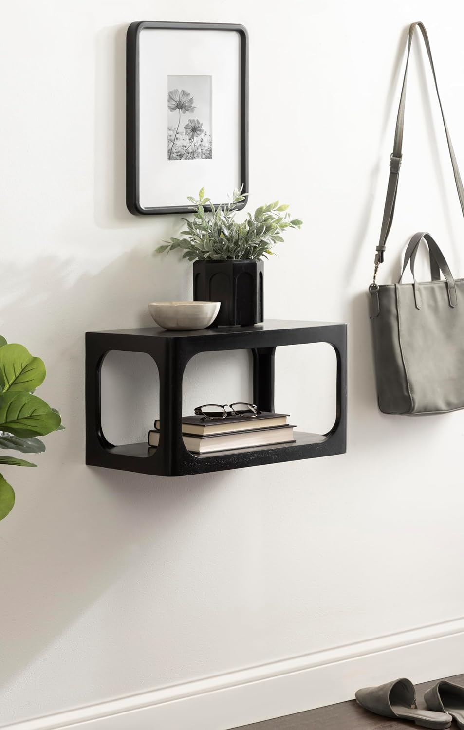 Kate and Laurel Dahl Modern Wood Floating Side Table, 18 x 10 x 10, Black, Contemporary Wooden Floating Nightstand for Use as Living Room End Table or Over-the-Toilet Storage Shelf
